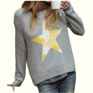 Wooden Ships Gray Womens knit Camo star long sleeve crew neck sweater M/L